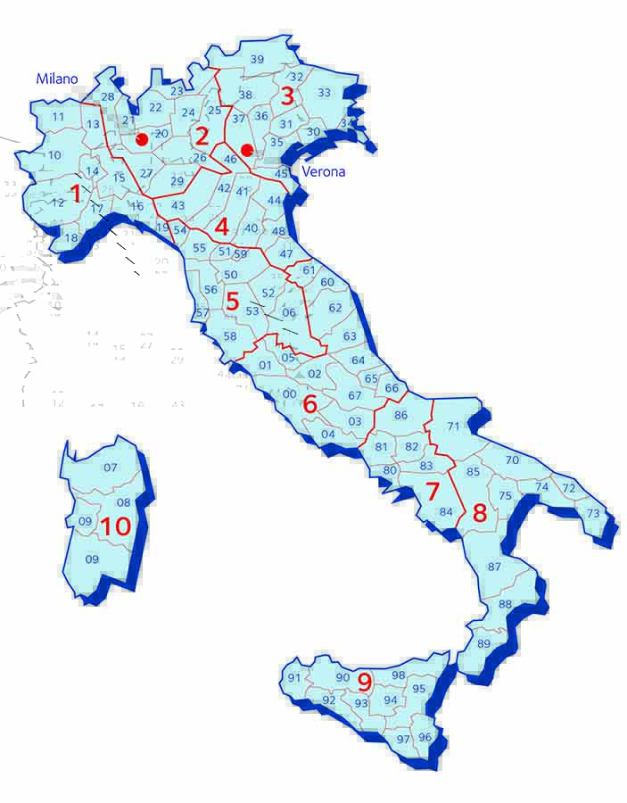 Kartta: Italia postinumeroalueet ja DSV:n terminaali kartalla
